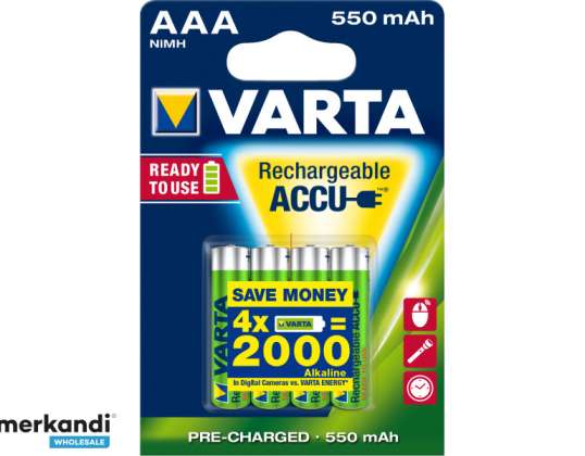 Varta batteri Micro, AAA, HR03, 1.2V/550mAh Accu Power (4-Pack)