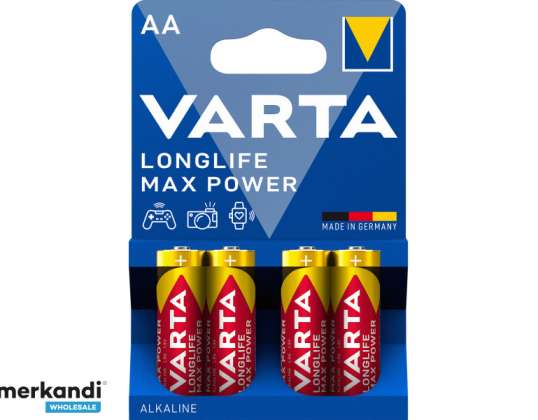 Varta Batterie Alcalina, Mignon, AA, LR06, 1,5 V Longlife Max Power (4-Pack)