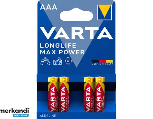 Varta Bateria Alcalina, Micro, AAA, LR03, 1,5 V Longlife Max Power (4-Pack)