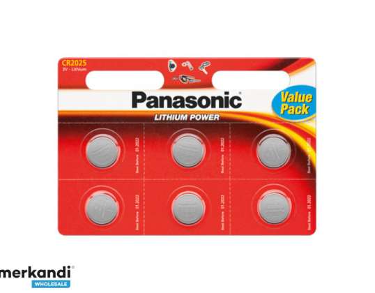 Литиева батерия Panasonic, CR2025, 3V -, литиева мощност, блистер (пакет от 6)