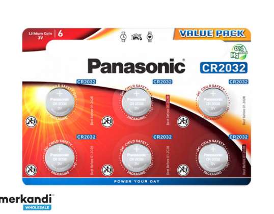 Batterie au lithium Panasonic, CR2032, alimentation au lithium 3 V, blister (paquet de 6)