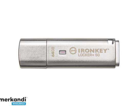 Kingston USB zibatmiņa 64 GB 3.2 IronKey Locker 50 AES ar 256 bitu IKLP50/64 GB