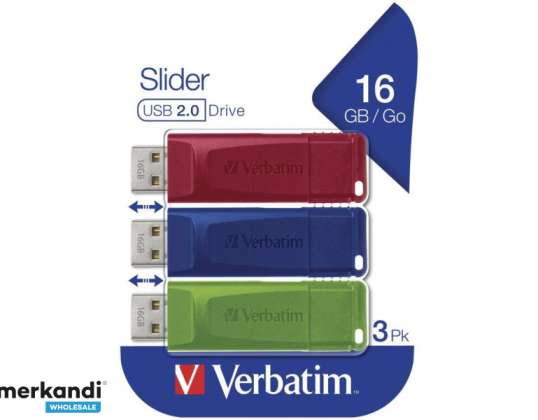 Verbatim Slider - USB-muistitikku -16 GB sininen - vihreä - punainen 49326