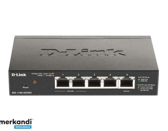 D-Link 5 portos gigabites PoE tápellátású, intelligens menedzselhető switch DGS-1100-05PDV2
