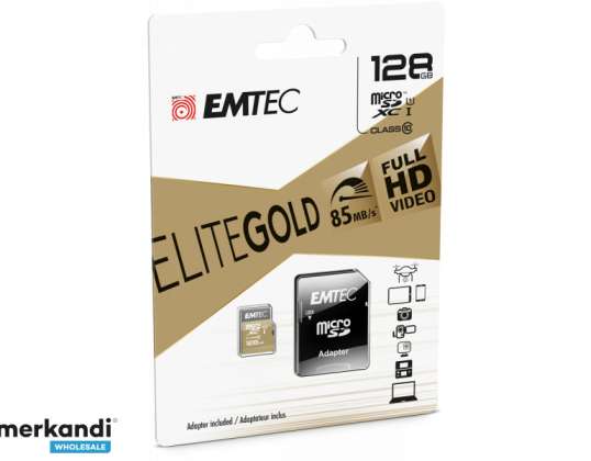 MicroSDXC 256GB EMTEC + Adaptateur CL10 EliteGold UHS-I 85MB / s blister