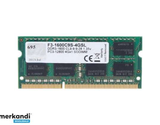 G.Skill DDR3 4GB 1x4GB 1600MHz 204 tűs SO DIMM F3 1600C9S 4GSL