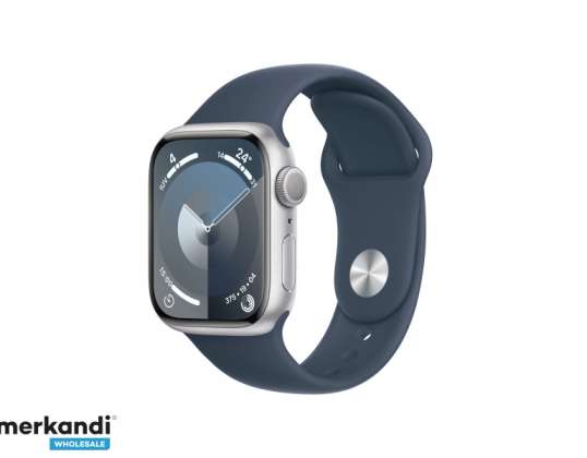 Zlitina Apple Watch S9. 41mm GPS srebrni športni pas Storm Blue S/M MR903QF/A