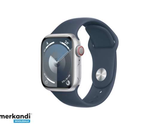 Apple Watch S9 сплав. 41 мм GPS клетка. Сребърна спортна лента синя M/L MRHW3QF/A