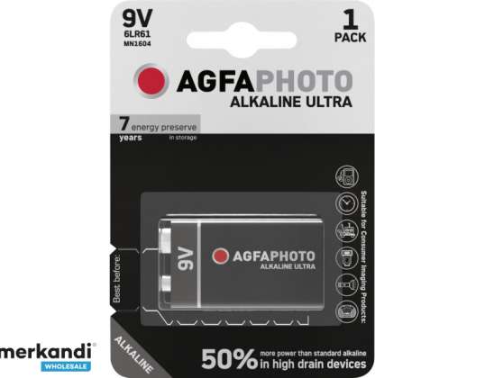 AGFAPHOTO Batteri Ultra Alkaliskt E-block 9V 1 Pack