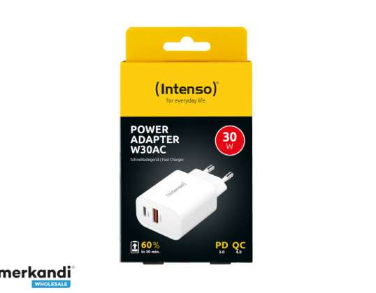 Intenso Güç Adaptörü W30AC Beyaz 1x USB A 1x USB C 30W 7803012