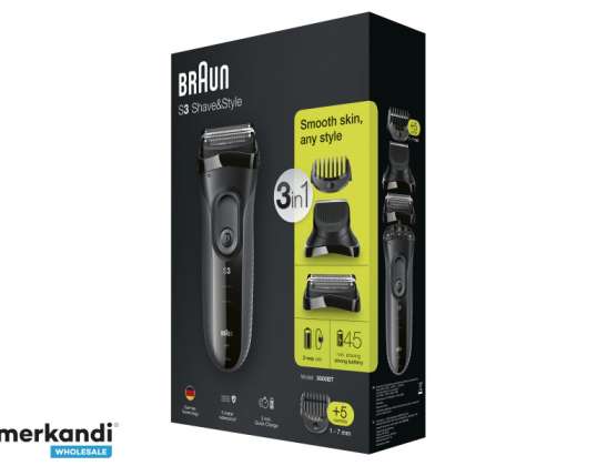 Braun Série 3 Barbear & Estilo Molhado & Barbeador Seco 3000BT Cinzento 835265