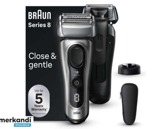 Braun-serien8 8517s elektrisk barbermaskin ladestasjon og reiseveske sølv 218016