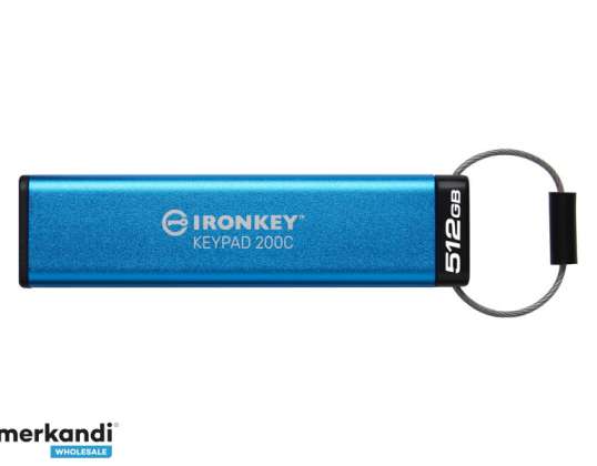 Kingston 512 ГБ USB C Flash Клавиатура IronKey 200C синяя IKKP200C/512 ГБ