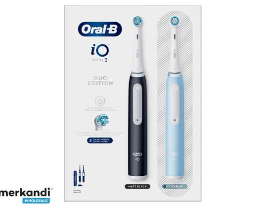 "Oral B iO Series 3" elektrinis dantų šepetėlis "Twin Pack" kelioninis dėklas Juoda / ledinė mėlyna