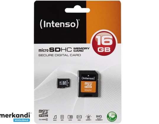 MicroSDHC 16GB Intenso + adapterio CL4 lizdinė plokštelė