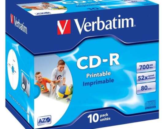 CD R 80 Verbatim 52x DLP Inkjet white Full Surface 10pcs Jewel Case 43325
