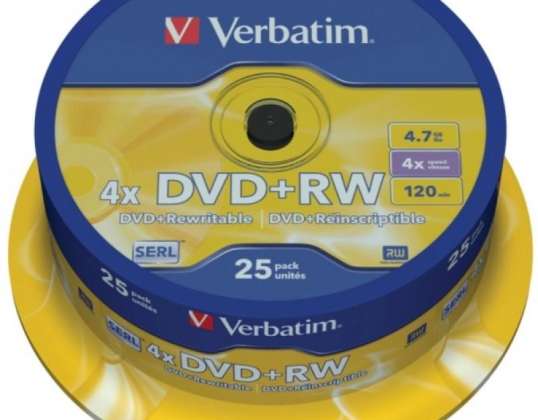 DVD-RW 4,7 GB Verbatim 4x 25er Cakebox 43489