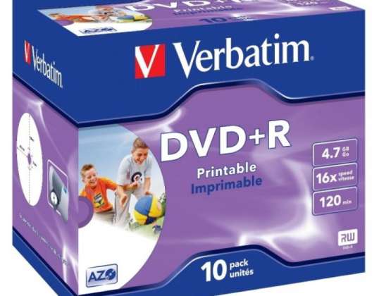 DVD R 4.7GB Verbatim 16x tintes balts Pilna Virsma 10gab Juvelierizstrādājumu futrālis 43508