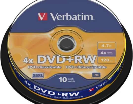 DVD-RW 4,7 GB Verbatim 4x 10 stuks Cakebox 43488