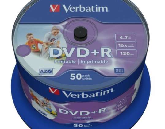 DVD R 4,7 GB Verbatim 16x tintasugaras fehér Teljes felületű 50er tortadoboz 43512