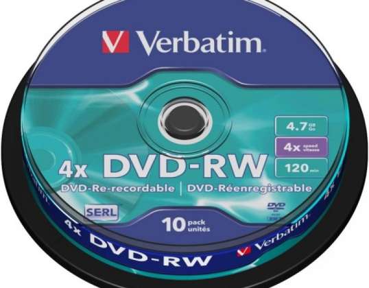DVD-RW 4,7 GB Verbatim 4x 10 stuks Cakebox 43552