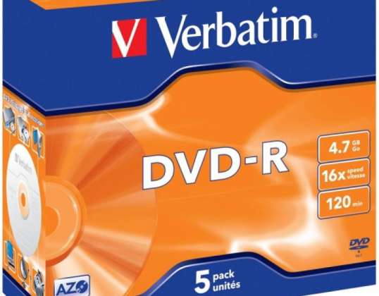 DVD R 4.7GB Verbatim 16x 5pz Jewel Case 43519