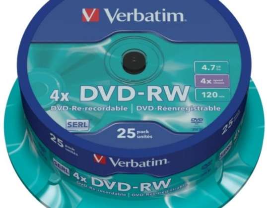 DVD RW 4.7GB Verbatim 4x 25er Cakebox 43639