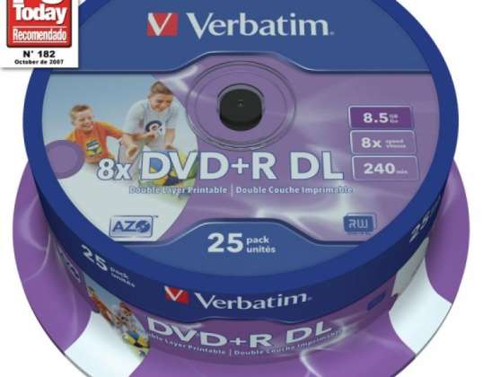 DVD R 8.5GB Verbatim 8x DL IW FS 25 CB 43667