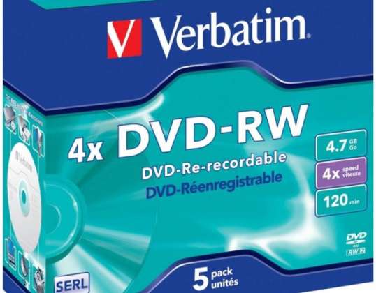 DVD RW 4.7GB Verbatim 4x 5vnt Brangakmenių dėklas 43285
