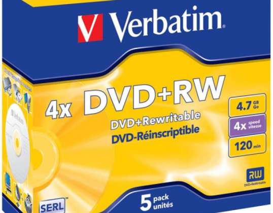 DVD RW 4.7GB Verbatim 4x 5kpl Jalokivikotelo 43229