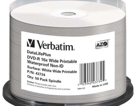 DVD R 4.7GB Verbatim 16x Inkjet hvid Full Surface Glossy 50er Cakebox 43734