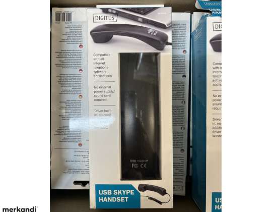 20 stk Digitus USB Skype-håndsæt til bærbar pc Sort, resterende lagerpaller engros til forhandlere