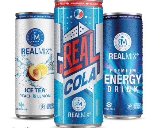 REALMIX energidrikk (24 x 250 ml), REALMIX Cola &amp; REALMIX iste