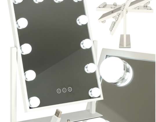 Hollywood LED retroiluminado espelho de maquiagem cosmético com 12 lâmpadas USB 30 x 40cm