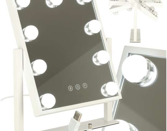 Specchio cosmetico per trucco hollywoodiano retroilluminato a LED con 9 lampadine USB 25 x 30 cm