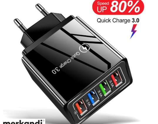 PR-2512 4-in-1 Fast Charger - 4x USB Contact 3.1Ampere - 240Volt