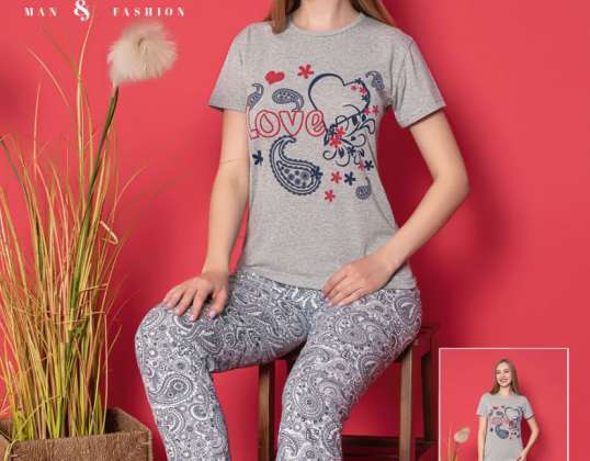 Türkiye'den kısa kollu, yüksek iç çamaşırı kalitesine sahip kadın pijama takımı.