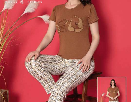 Sieviešu pidžamu kolekcija ar īsām piedurknēm no Turcijas, lieliska apakšveļa un ražošana.
