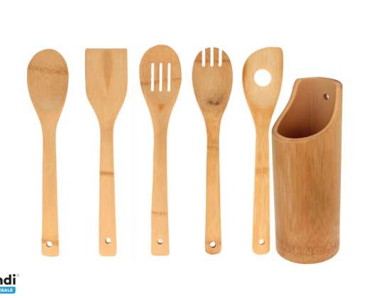 PR-1573 Set of wooden kitchen utensils 5-piece - with wooden stand