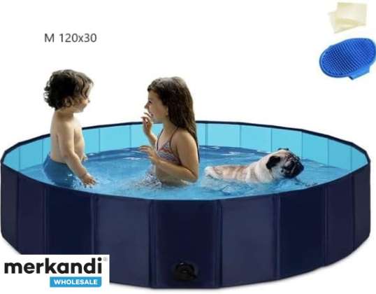 Foldable, 120 x 30 cm, Stable, for Pets, Children, Swimming Pool, Non-Slip, Portable/Blue - Dog Pool, Above Ground Pool, Outdoor Pool