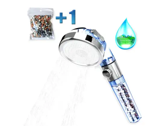 ionic shower head water saving with shower filter with extra refill - eco shower head filter with 4 different minerals - water saving shower head