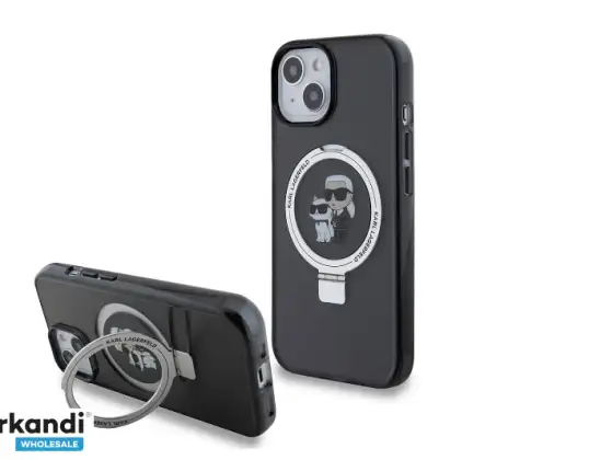 Coque Karl Lagerfeld iPhone 15 tagakaane ümbris - Magsafe - ringstand - Must J-TOO