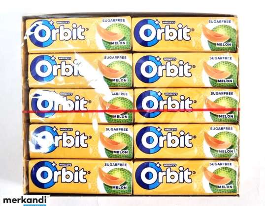 ORBIT Melon 14g Antal bitar: 10 SOCKERFRITT TUGGUMMI MED SÖTNINGSMEDEL OCH SMAK AV FRUKT OCH MINT.