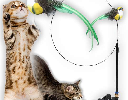 Katzenangelrute Interaktive bewegliche Spielzeugglocke mit Saugnapf Vogel CAT-OY01