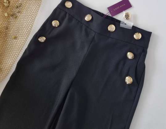 020006 As calças femininas palazzo do fabricante de moda alemão Lascana estão disponíveis num modelo em preto