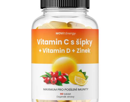 MOVit Vitaminas C 1200 mg su erškėtuogėmis Vitaminas D Cinkas PREMIUM 90 tbl.