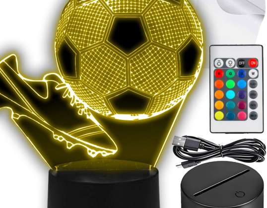 Nachtlampje voetbalschoenen voor jonge geitjes Voetballer 3D LED RGB Kleuren Afstandsbediening hy-01
