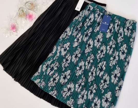 020018 plisované sukně AJC a Tom Tailor. Dva modely: černá a zelená s květinovým potiskem