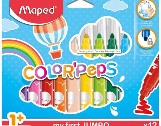 Markere într-o cutie cu balamale pentru copii mici Jumbo Color 12 culori Mapat