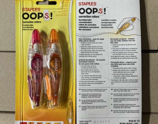 65 sets of 2 Staples &quot;Oops!&quot; Correction Roller Stationery, Clearance Pallets Wholesale for Resellers